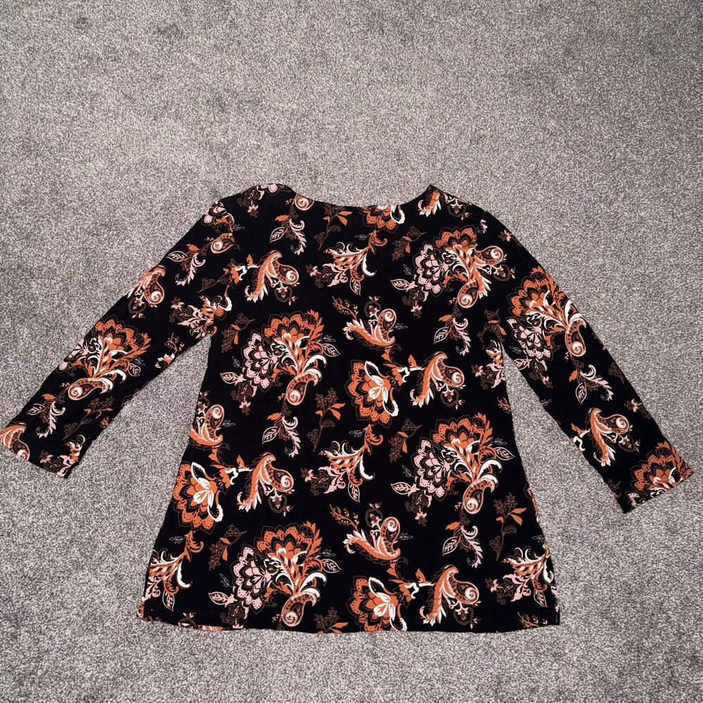 Liz Claiborne Women's Black, Brown, Orange 3/4 Sleeve Top - Size Medium - Picture 9 of 9